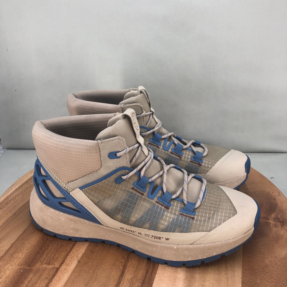 Kizik Wasatch Mid Hands Free Sneakers Mens 10.5 Tan Blue Slip On Lace Up Shoes